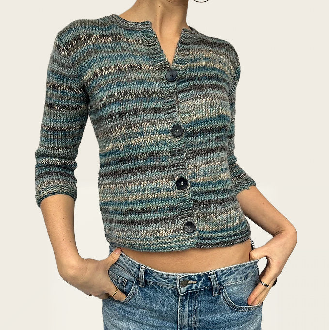 Wollen vintage vest in een diepe oceaanblauwe tint