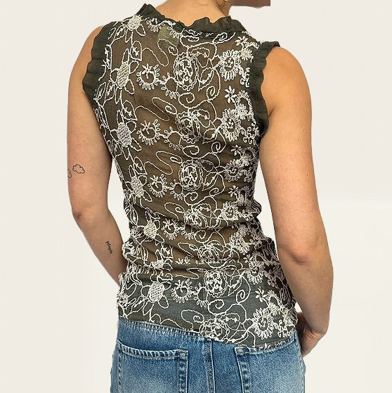 Germano Zama vintage mesh top olijfgroene tint