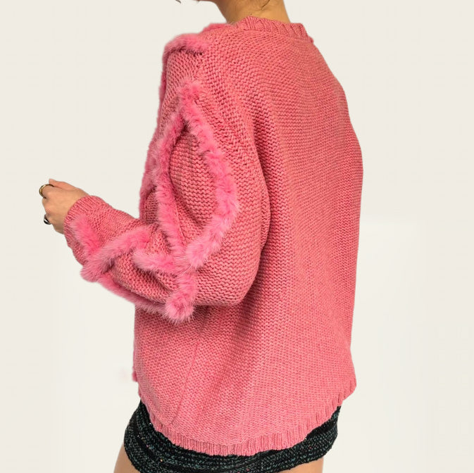 Giorgio Grati roze wollen trui met bontdetails