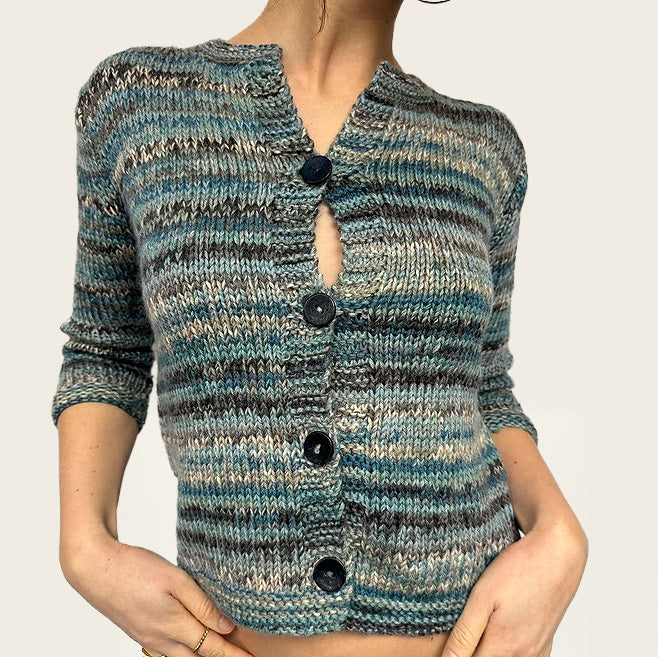 Wollen vintage vest in een diepe oceaanblauwe tint