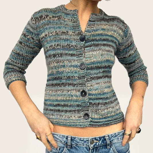 Wollen vintage vest in een diepe oceaanblauwe tint