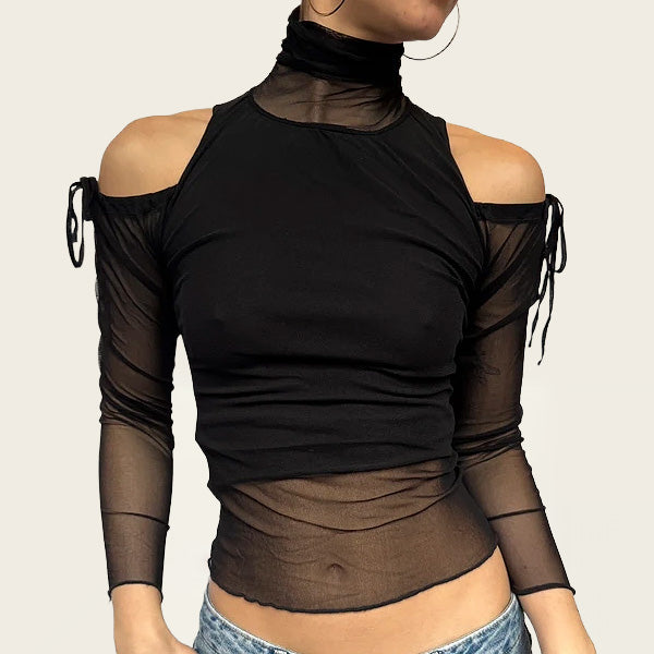 Shake vintage zwarte mesh top