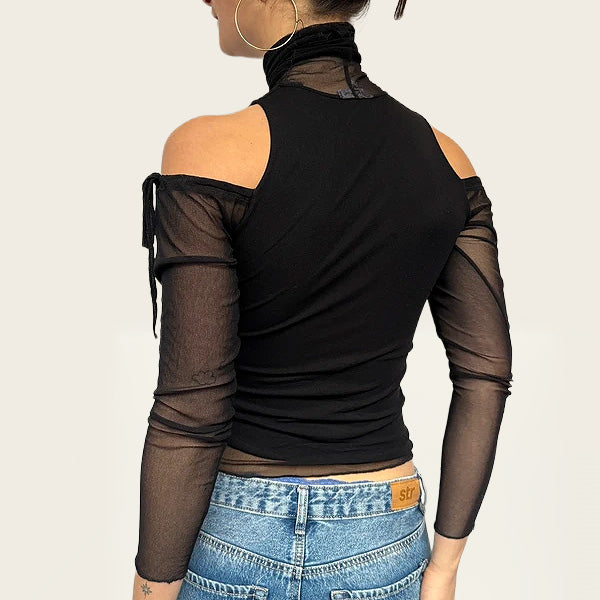 Shake vintage zwarte mesh top