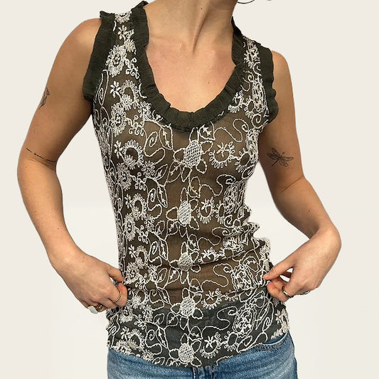 Germano Zama vintage mesh top olijfgroene tint