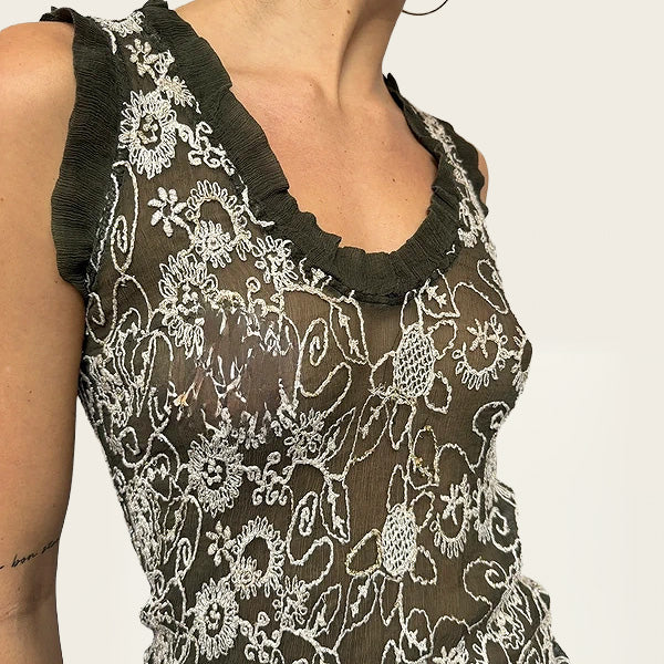 Germano Zama vintage mesh top olijfgroene tint