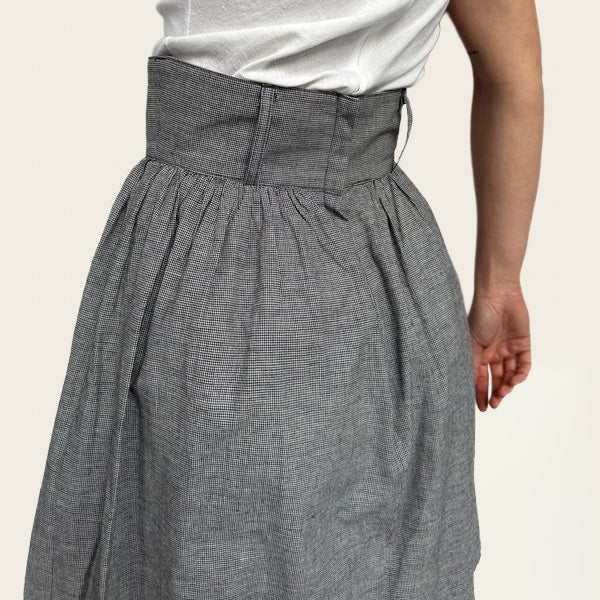 High-waisted vintage geruite grijze rok
