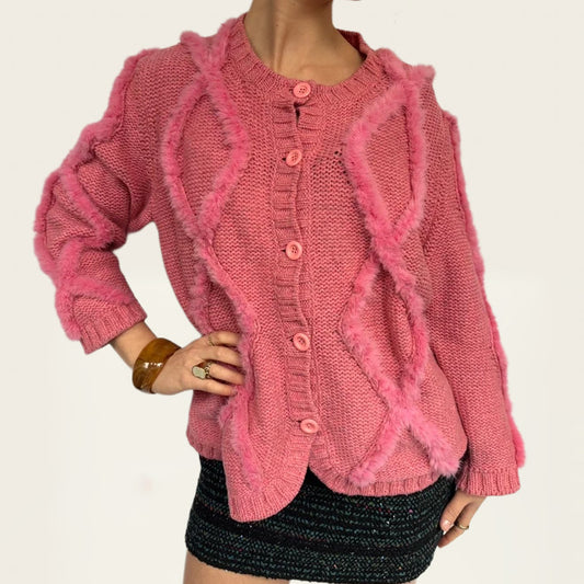 Giorgio Grati roze wollen trui met bontdetails